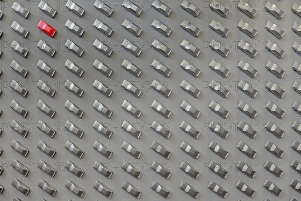 Modern art, wall design with mini cars, Pinakothek der Moderne, Munich, Bavaria, Germany
