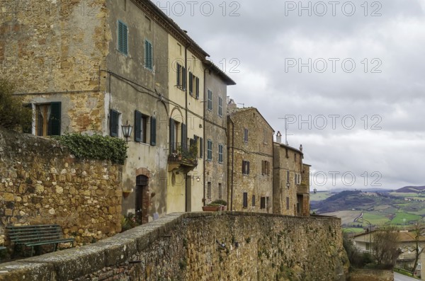 The Southern Walls of Pienza with houses, Italy
