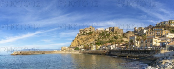 Pizzo, Italy, 13 December, 2023: panorama view of the old town and harbor of Pizzo Calabro on the Gulf of Euphemia in Calabria