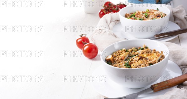 Kaszotto Polish dish made from buckwheat with grilled chicken