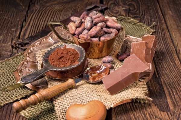 Chocolate cocoa and cocoa beans
