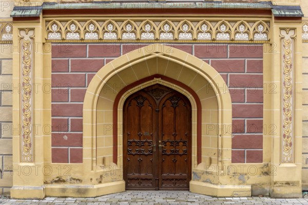 Detail of the building Spital zum Heiligen Geist on the main street, in the historic old town, Bad forest lake, Upper Swabia, Baden-Württemberg, Germany
