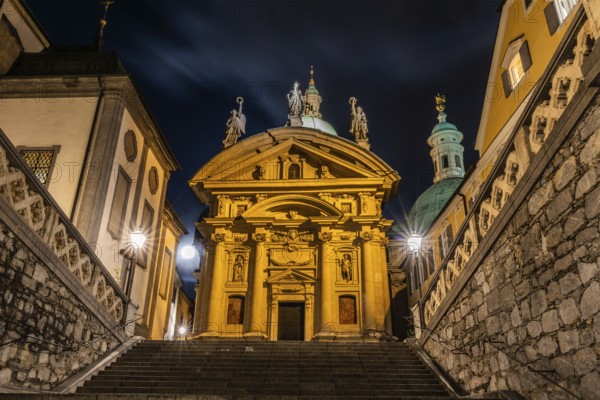 Mausoleum of Emperor Ferdinand II, full moon, night shot, Graz, Styria, Austria