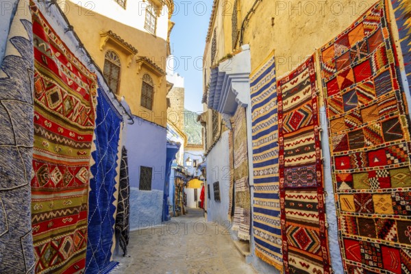 Rugs on Street of Chefchaouen, Morocco