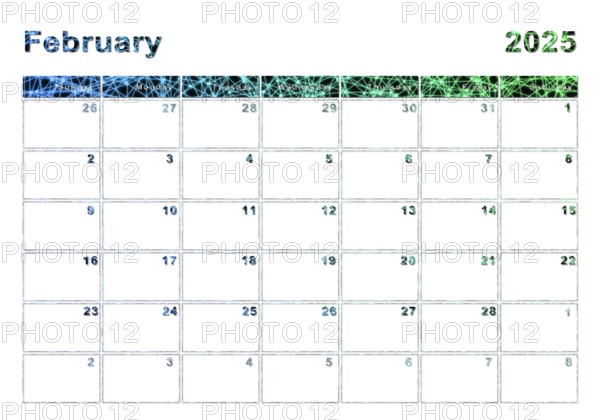 February 2025 calendar, week start Sunday, modern design