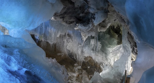 HINTERTUX, AUSTRIA, SEPTEMBER 10, 2023, Great ice formation in a natural glacial ice cave