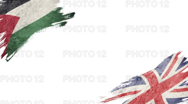 Flags of Palestine and Great Britain on white background