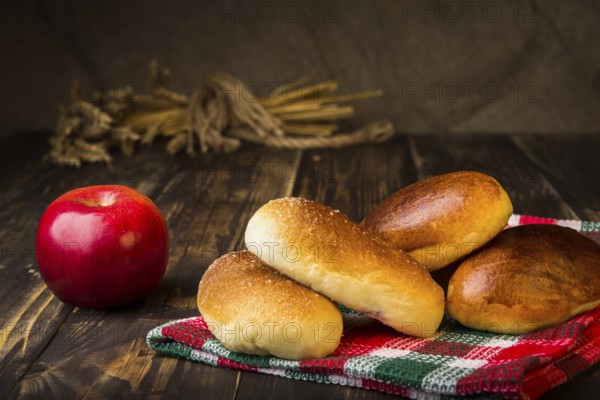 Baked ukrainian pies on a wooden table