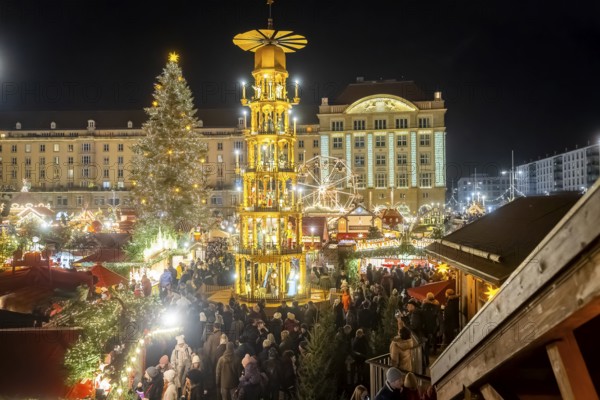 The Dresden Striezelmarkt is a Christmas market in Dresden. It has been held in Advent since 1434, usually on the Altmarkt square, and attracts an average of around two million visitors every year. It is the oldest certified Christmas market in Germany. Dresden, Saxony, Germany