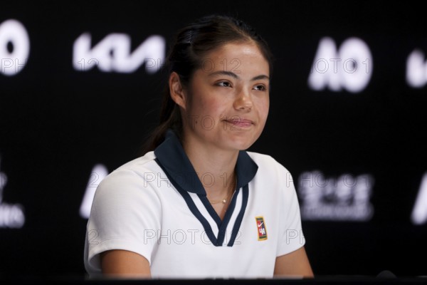 MELBOURNE, AUSTRALIA - JANUARY 10: Emma Radacanu of Great Britain during a press conference ahead of the 2025 Australian Open at Melbourne Park on January 10, 2025 in Melbourne, Australia
