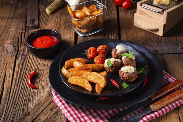 Meatballs with potato quarters from the oven