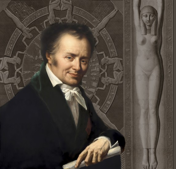 Dominique Vivant, Baron Denon, 1747 – 1825, French artist, writer, diplomat, author, and archaeologist, Dendera zodiac, Ancient Dendera Temple complex, Dendera, Egypt, digitally edited