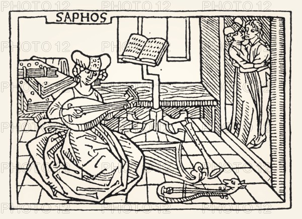 Sappho, an Archaic Greek poet, De mulieribus claris, Giovanni Boccaccio, by Johann Zainer, 1473