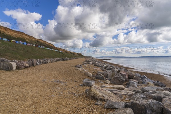 Beach Huts on the Channel Coast in Barton-on-sea, Hampshire, England, UK