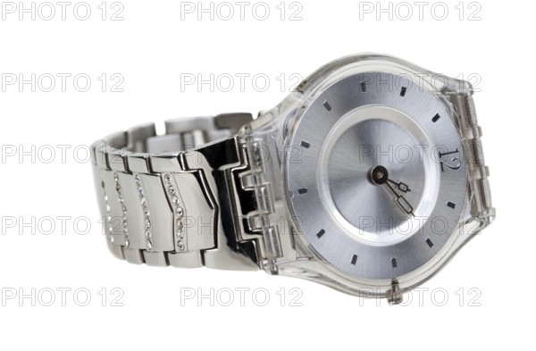 Watch with a steel bracelet on a white background