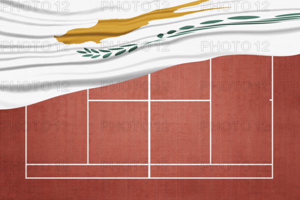 Cyprus Flag on Clay Tennis Court, Sports Symbol