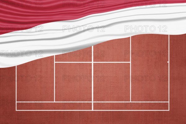 Indonesia Flag on Clay Tennis Court, Sports Symbol