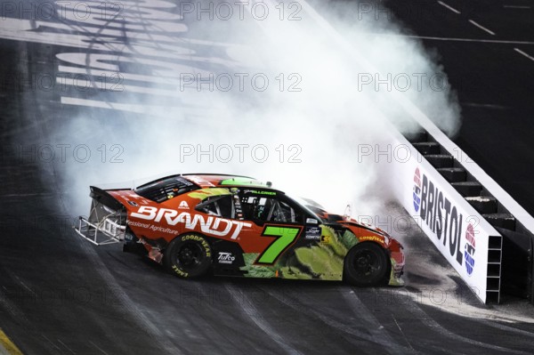 JUSTIN ALLGAIER (7) spins during the Food City 300 at Bristol Motor Speedway in Bristol TN, Bristol, United States of America