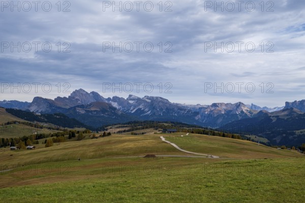 View of the Seiser Alm, the largest high alpine pasture in Europe in Italy