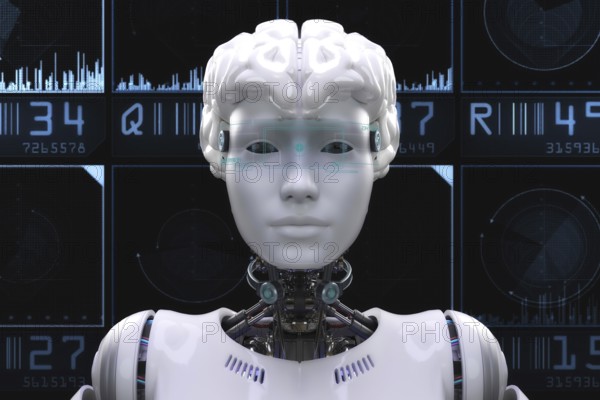 Artistic 3D illustration of a robot with artificial intelligence