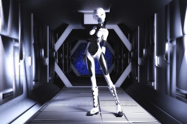 Artistic 3D illustration of a science fiction scene