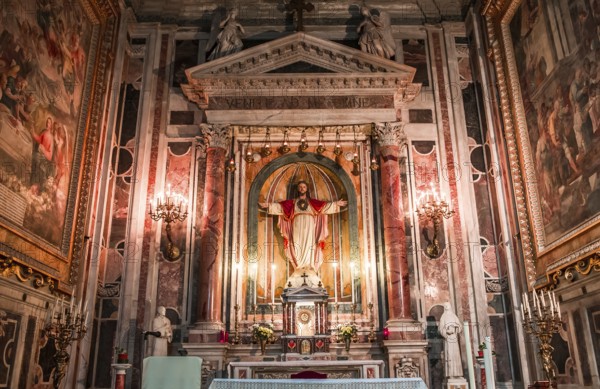 NAPLES, ITALY ? MAY 15, 2014: Interiors and details of barroco church of the Gesu Nuovo, built year 1601, May 15, 2014, in Naples, Italy