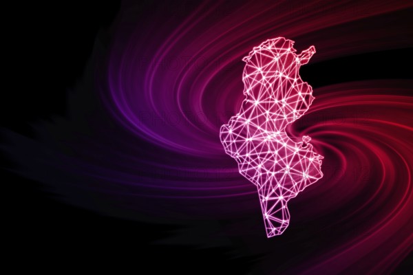 Map of Tunisia, Polygonal mesh line map, modern map