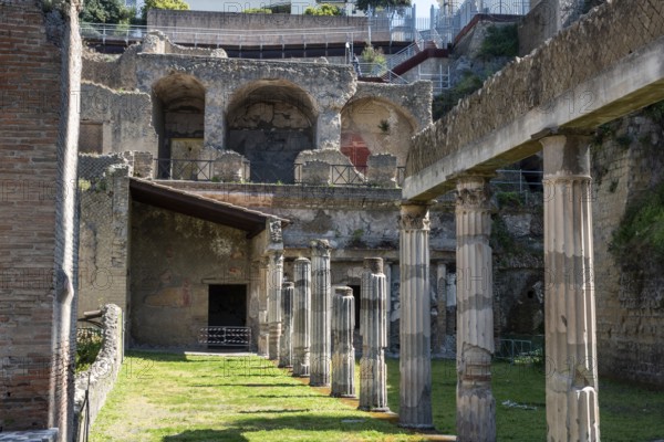 HERCULANEUM, ITALY, MAY 05, 2022, Yard of the Palestra in ancient Herculaneum, Italy