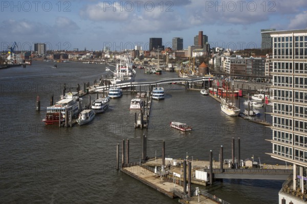 Hamburg, Elbphilharmonie, foyer called Plaza, view of the harbour from the west window of the PLAZA, designed by Herzog & de Meuron, built 2007-2016