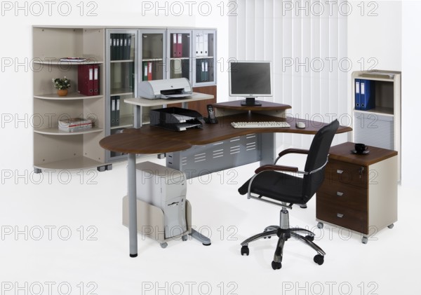 Office furniture on white background, Novosibirsk, Russia