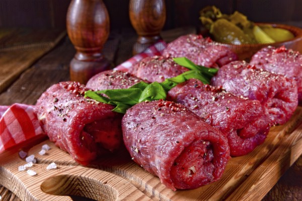 Fresh raw beef roulades