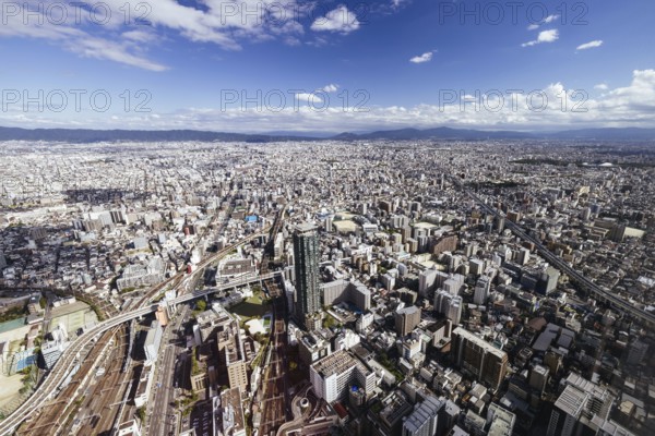 An aerial shot of the Osaka skyline from the Abeno Harukas. One of the tallest buildings in Japan
