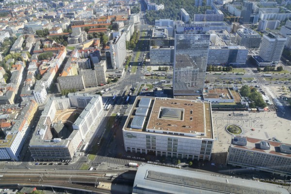 Alexanderplatz with railway station, seen from the television tower at Alexanderplatz, Berlin, Federal Republic of Germany