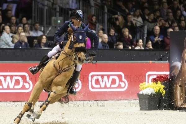 Denis Lynch of Ireland competes in the equestrian Audi Grand Prix at Jumping International Bordeaux, in Bordeaux, France