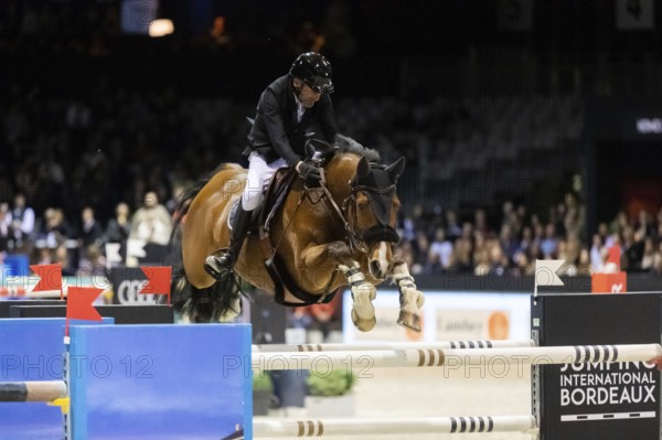 Cedric Hurel of France competes in the equestrian Audi Grand Prix at Jumping International Bordeaux, in Bordeaux, France