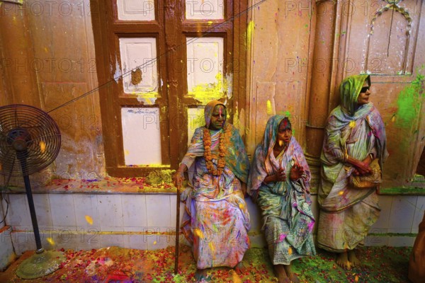 Widows celebrating Holi festival Gopinath temple, Uttar Pradesh, India, Asia