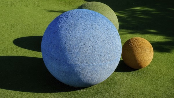 Colored balls on the grass, Malaga, Spain
