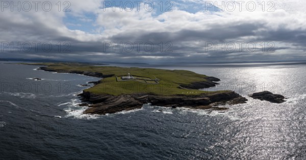 A drone panorama landscape of St. John's Point and the lighthouse in Donegal Bay in the northwest of Ireland