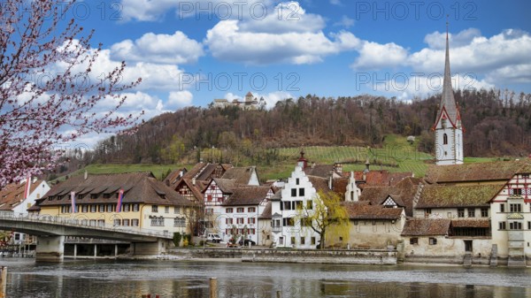View of the old town of Stein am Rhein and Hohenklingen Castle