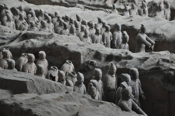 XIAN, CHINA - October 29, 2017: Terracotta Army. Clay soldiers of the Chinese emperor. Sculptures of the soldiers of the emperor