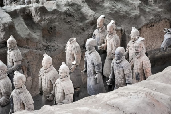 XIAN, CHINA - October 29, 2017: Terracotta Army. Clay soldiers of the Chinese emperor. Sculptures of the soldiers of the emperor