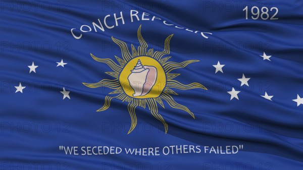 Closeup of Key West City Flag, Waving in the Wind, Florida State, United States of America