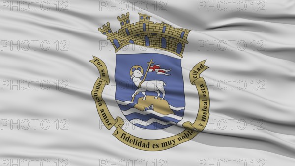 Closeup San Juan City Flag, Capital City of Puerto Rico, Waving in the Wind