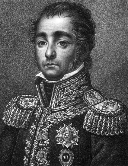 Horace Francois Bastien Sebastiani de La Porta (1771-1851) on engraving from 1859. French soldier, diplomat, and politician. Engraved by Falke and published in Meyers Konversations-Lexikon, Germany, 1859
