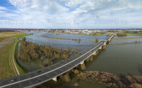 A1 (E30) highway over the IJssel river seen from the air. It is the main east-west connection between Germany and West Netherlands