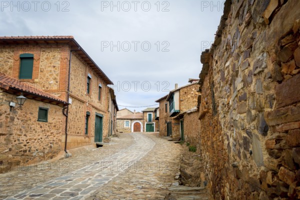 Castrillo de los Polvazares, Leon, Spain, May 2018: view on the streets and traditional stone houses of this historical village, one of the few places of the ?Maragatería? which still keeps its traditions