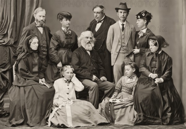Longfellow Family in Venice, Henry Wadsworth Longfellow, 1807 – 1882, American poet, digitally edited according to a photograph, 1869