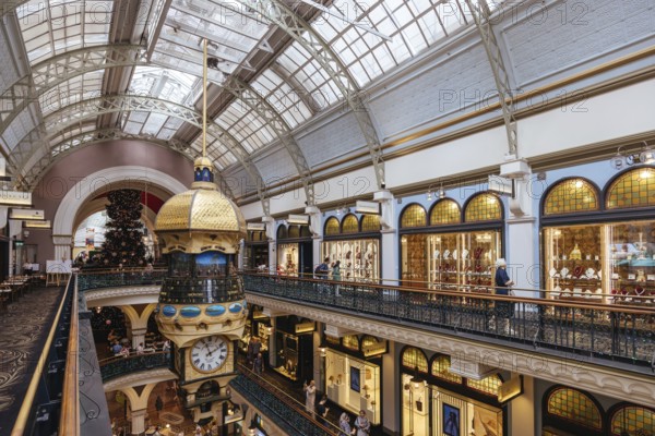 SYDNEY, AUSTRALIA, DECEMBER 04 2023: The beautiful heritage interior of Queen Vic Building at Christmas time on George St in, Sydney, New South Wales, Australia