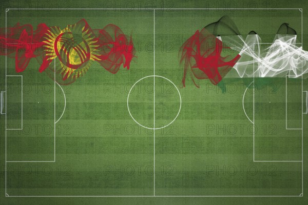 Kyrgyzstan vs Palestine Soccer Match, national colors, national flags, soccer field, football game, Competition concept, Copy space
