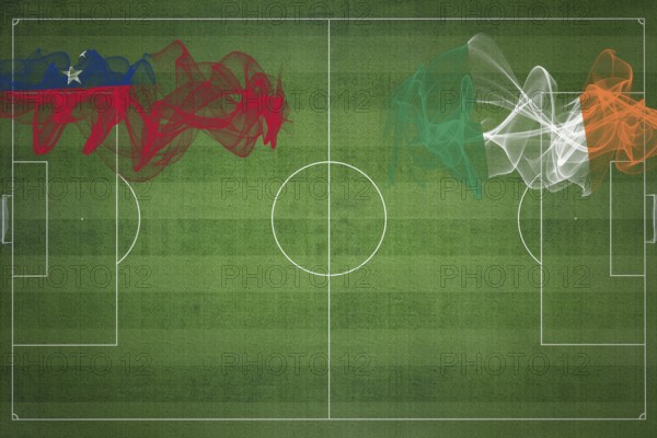 Samoa vs Ireland Soccer Match, national colors, national flags, soccer field, football game, Competition concept, Copy space